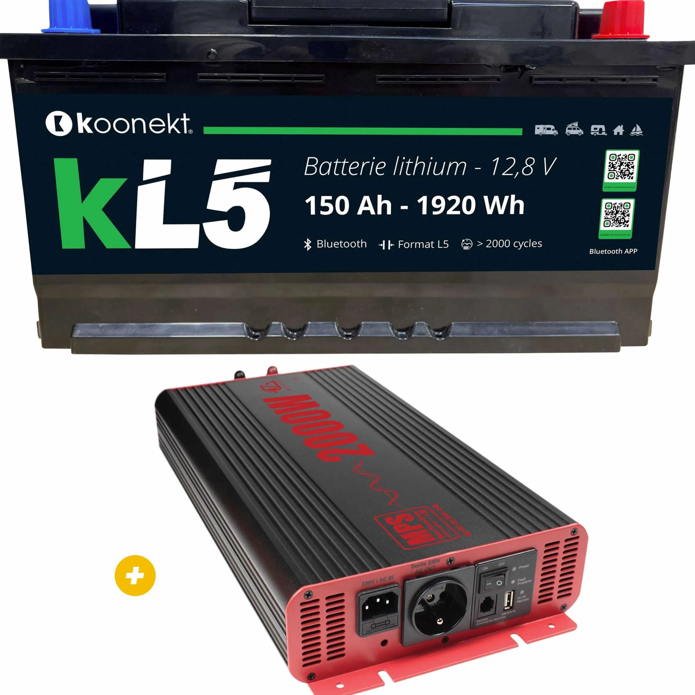 Batterie Lithium compacte 150 Ah + Convertisseur Pur-Sinus 2000W