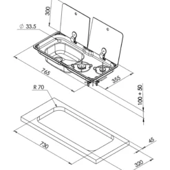 Combiné réchaud 2 feux + évier rectangle avec couvercle