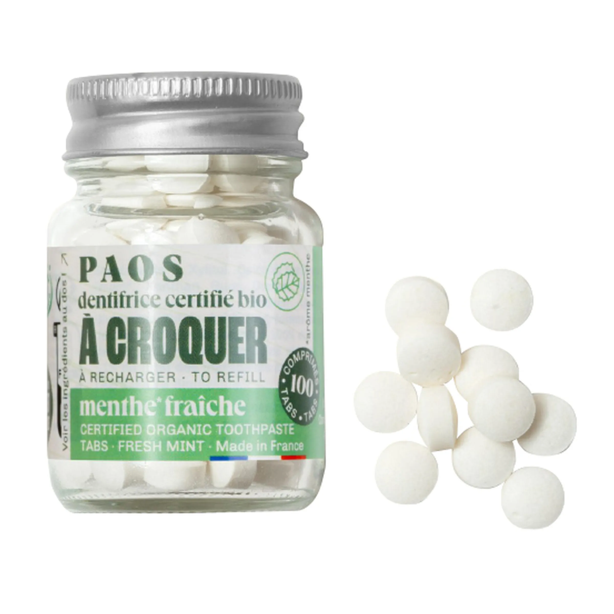 Dentifrice à croquer Bio - Menthe fraîche - Flacon de 100 pastilles