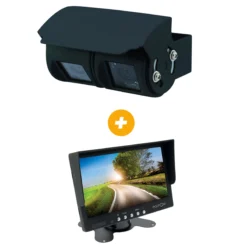 Ecran pour caméra de recul, 2 entrées + Caméra de recul filaire Double optique noire
