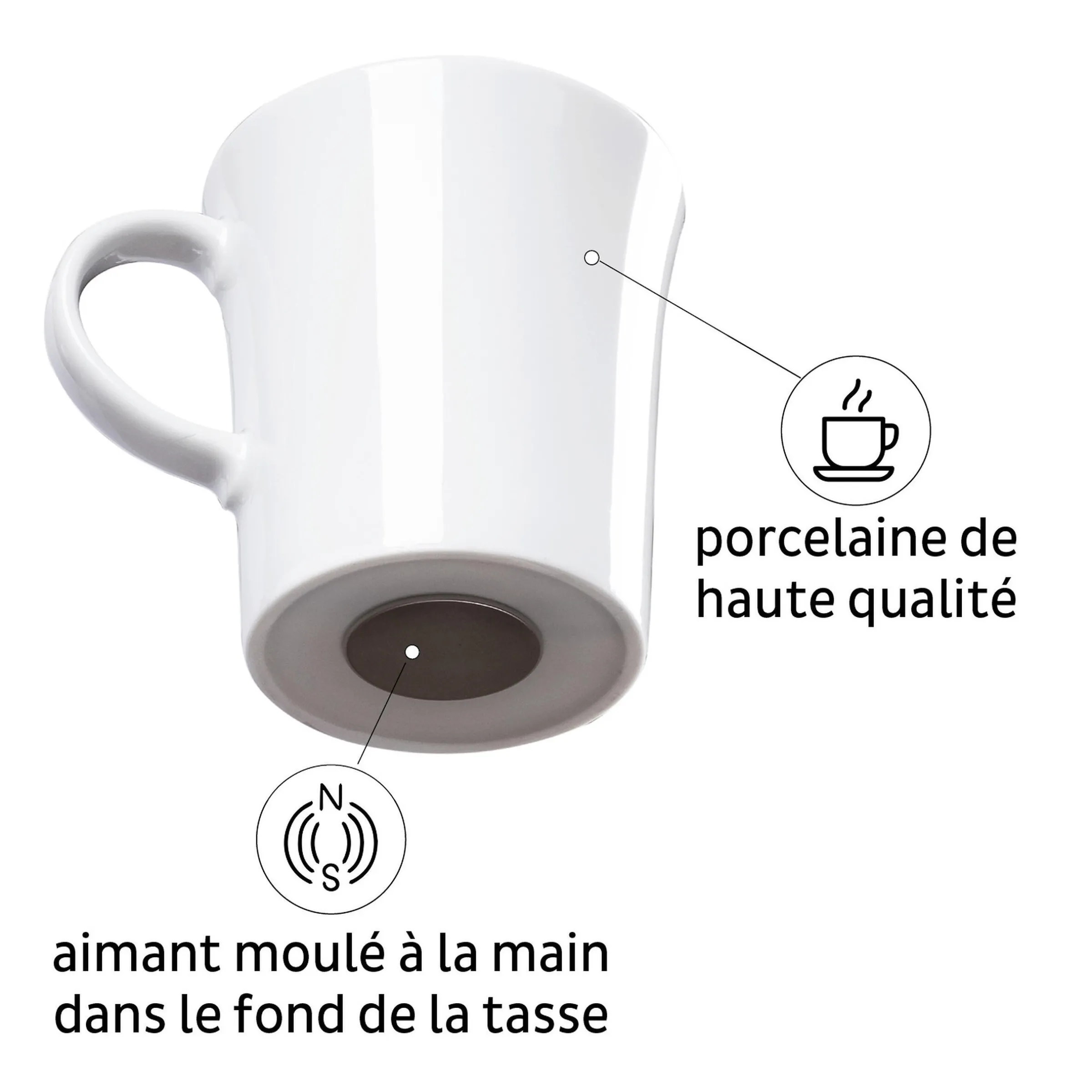 Lot de 2 tasses en porcelaine magnétiques