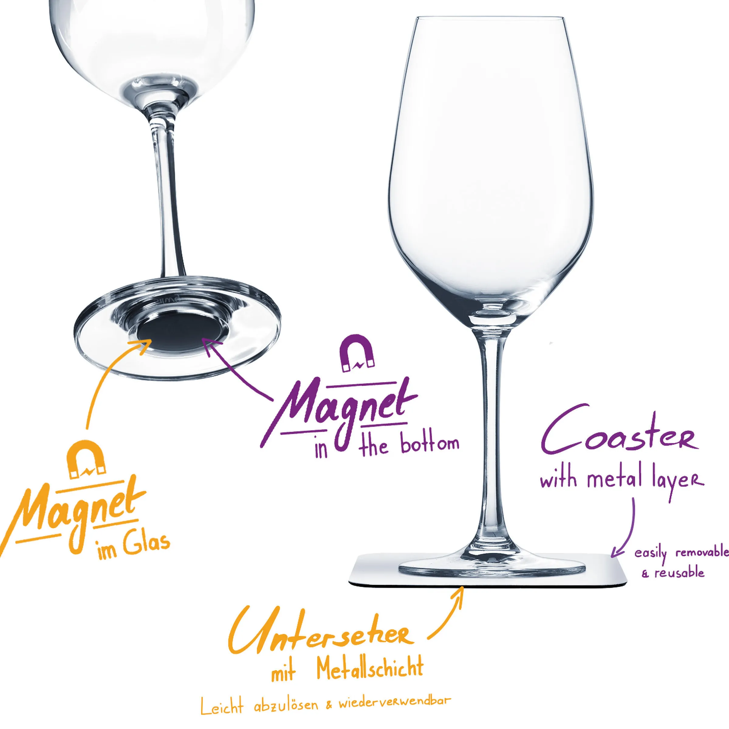 Lot de 2 verres à vin en cristal aimantés