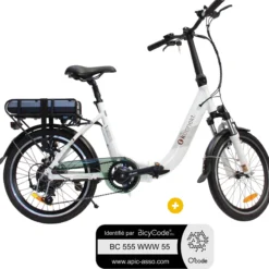 PackVélo à assistance électrique pliant 20 Pouces Blanc Confort + Marquage BicyCode