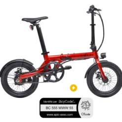 Pack Vélo à assistance électrique pliant 16'' City rouge + Marquage BicyCode