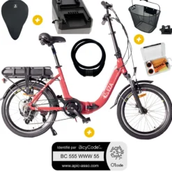 Pack Vélo à assistance électrique Confort 20'' Rouge 10,4Ah + Marquage BicyCode