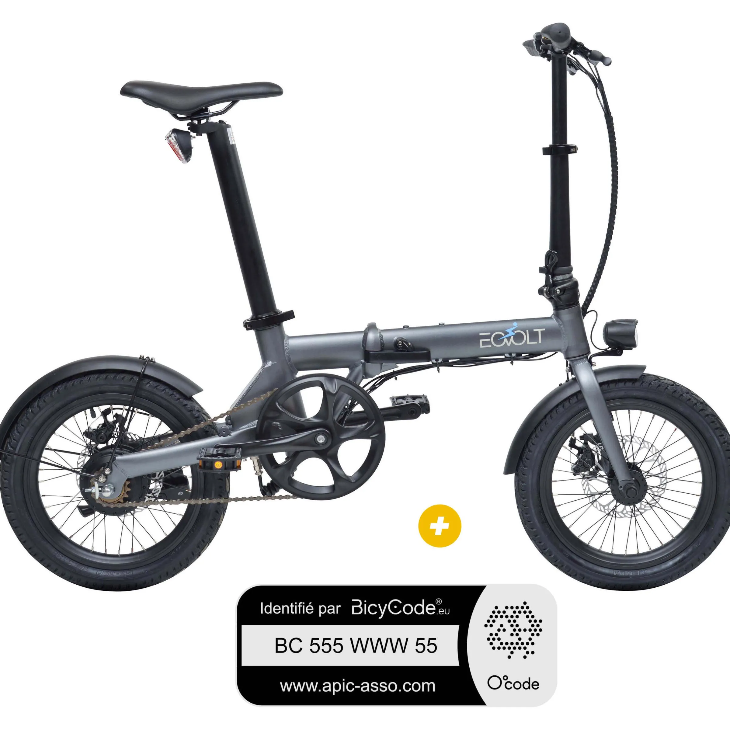Pack Vélo à assistance électrique pliant 16'' City gris + Marquage BicyCode