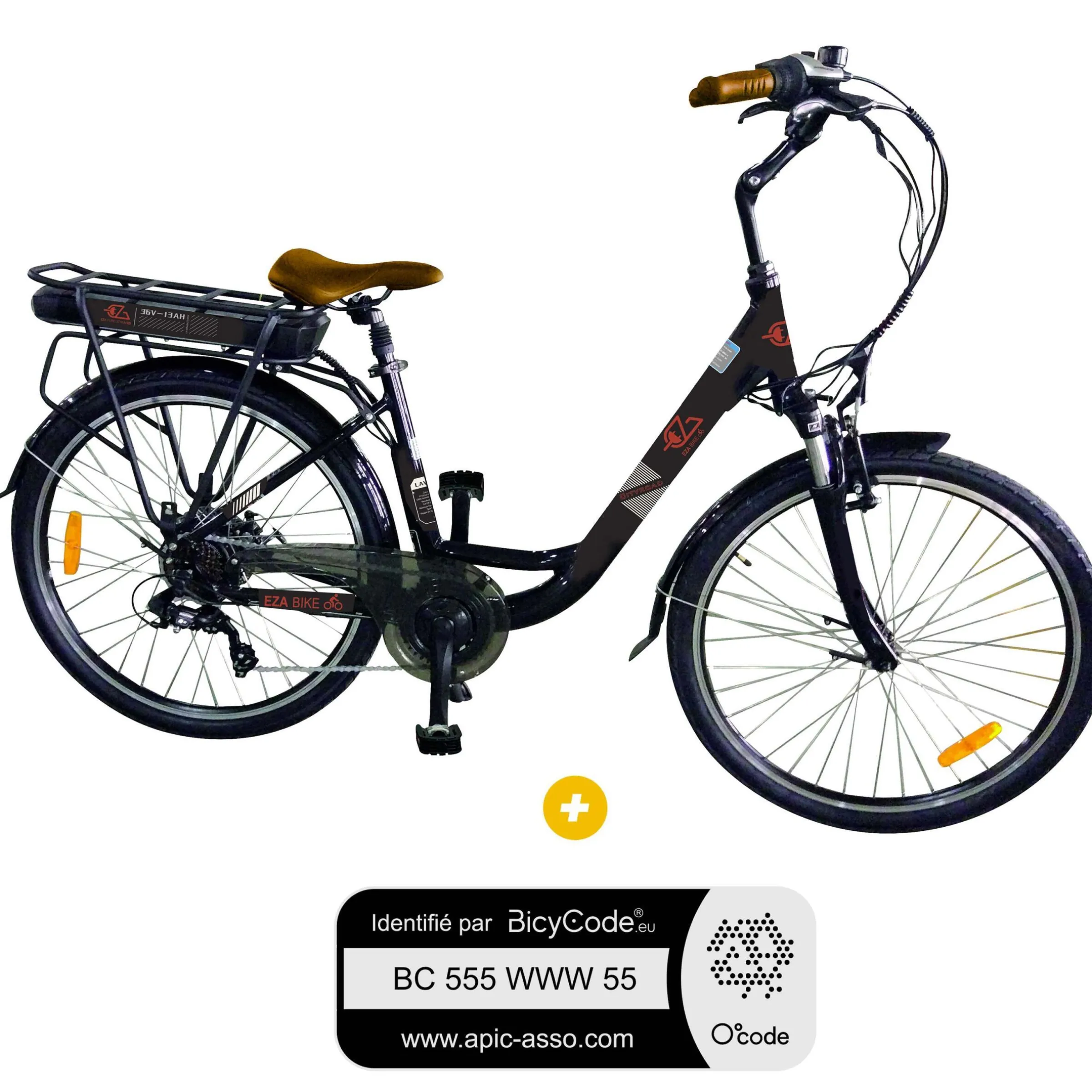 Pack Vélo électrique CITY ROAD 26'' Noir, 13AH + Marquage BicyCode