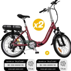 Pack 2 Vélos à assistance électrique pliant 20" Rouge Confort + Marquage BicyCode