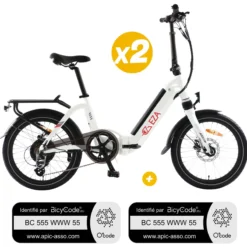 Pack 2 Vélos à assistance électrique Confort Plus 20"P - 14Amp Vélo à assistance électrique pliant Blanc Confort Plus + Marquage BicyCode