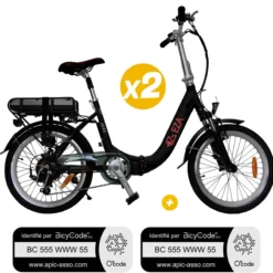 Pack 2 Vélos à assistance électrique Confort 20'' Noir 10,4AH + Marquage BicyCode