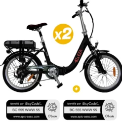 Pack 2 Vélos à assistance électrique Confort 20'' Noir 13Ah + Marquage BicyCode