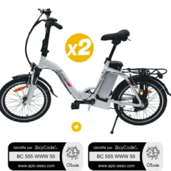 Pack 2 Vélos à assistance électrique pliants Classic 20'' Blanc + Marquage BicyCode