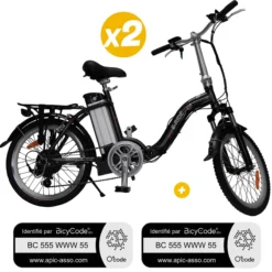 Pack 2 Vélos à assistance électrique pliants 20" Gris Anthracite Classic + Marquage BicyCode