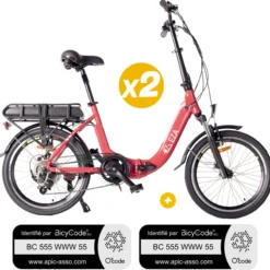 Pack 2 Vélos à assistance électrique Confort 20'' Rouge 13Ah + Marquage BicyCode