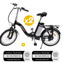 Pack 2 Vélos à assistance électrique pliants Classic 20'' Noir + Marquage BicyCode