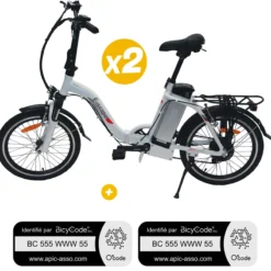 Pack 2 Vélos à assistance électrique pliants Classic 20'' Blanc + Marquage BicyCode