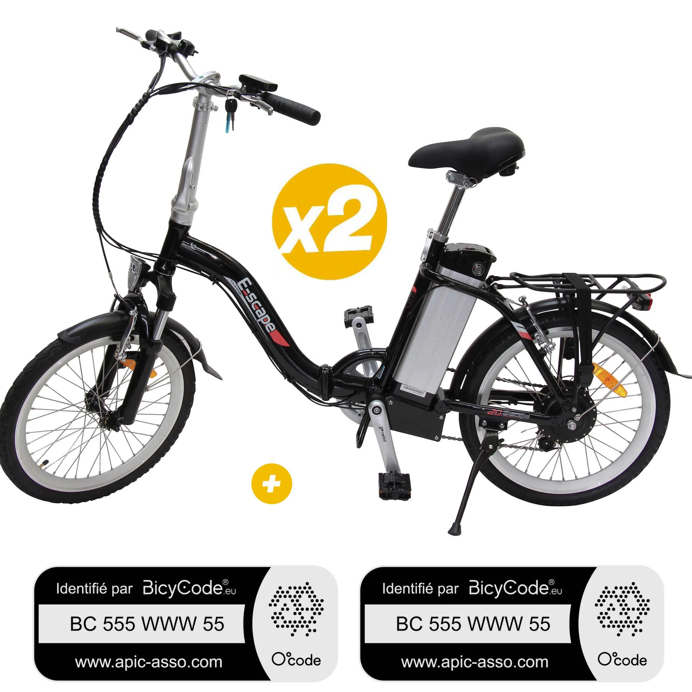 Pack 2 Vélos à assistance électrique pliants Classic 20'' Noir + Marquage BicyCode