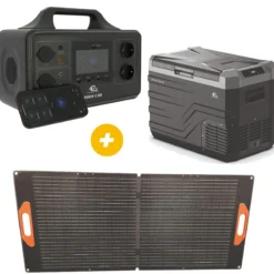 Power Station Power-E 500 + Glacière à compression 35 l grise + PANNEAU SOLAIRE VALISE 100W