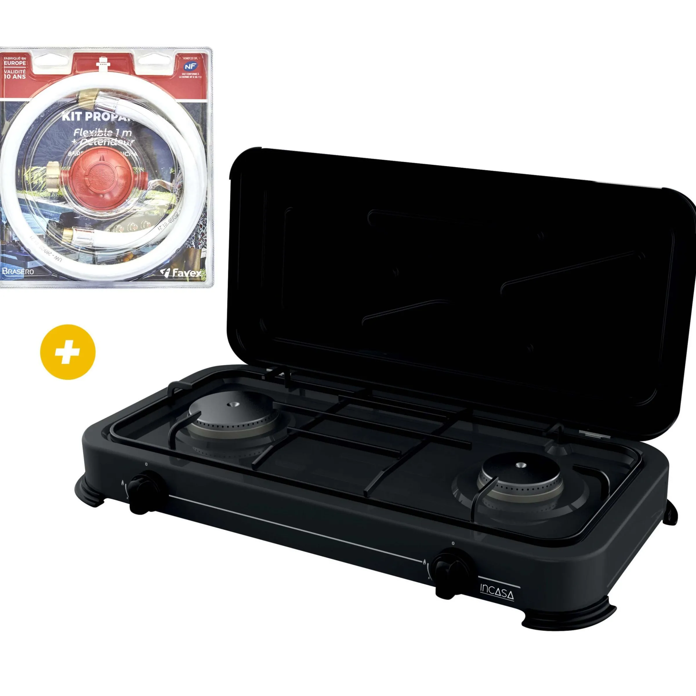 Réchaud à gaz d'extérieur 2 feux + Kit détendeur + lyre spécial BBQ