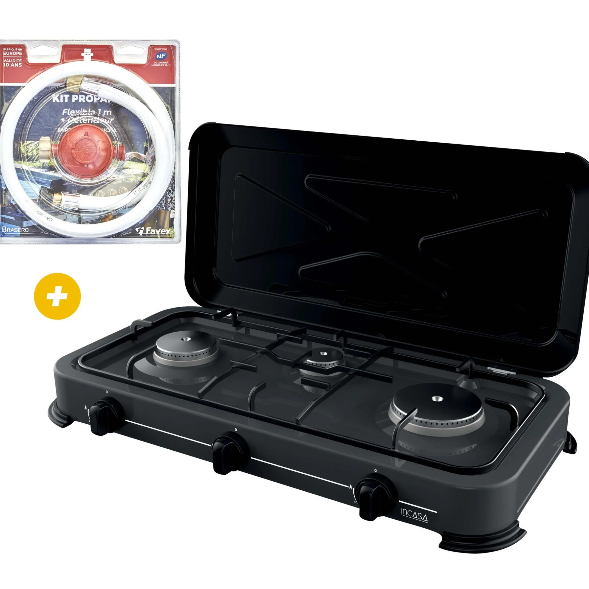 Réchaud à gaz d'extérieur 3 feux + Kit détendeur + lyre spécial BBQ