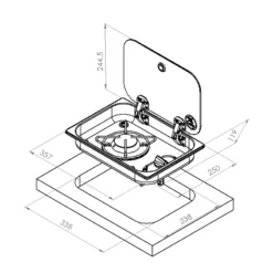 Réchaud à gaz encastrable avec couvercle en acier inoxydable 1 Feu 250 ×357