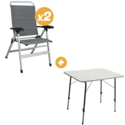 Table Orion + 2 Fauteuils aluminium Confort - Gris baya