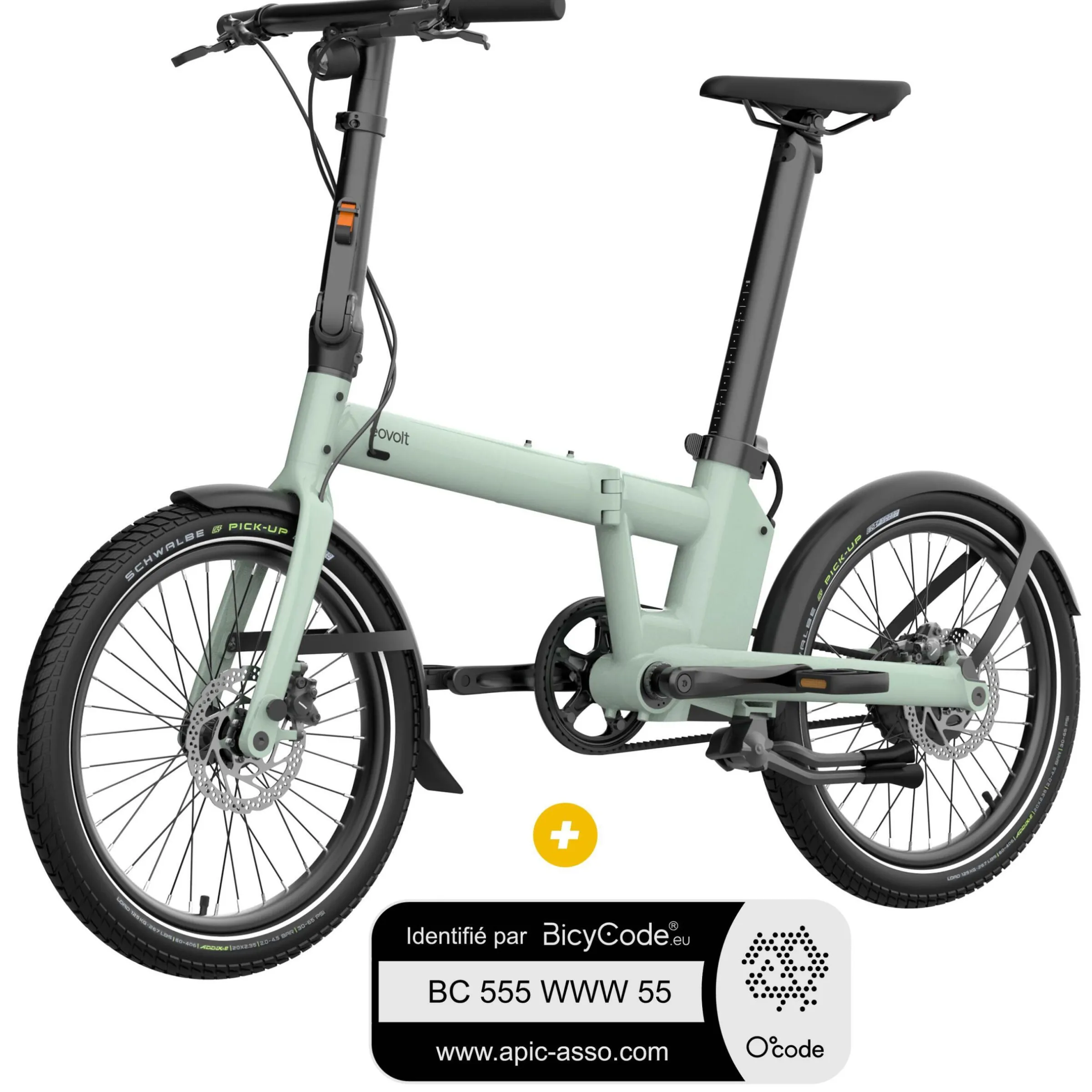 Vélo à assistance électrique pliant 20'' Afternoon Pro Vert Fumé Satin + Marquage Bicycode
