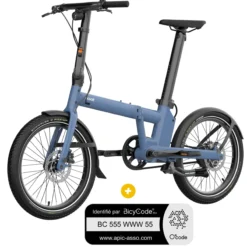 Vélo à assistance électrique pliant 20'' Afternoon Pro Bleu Minéral Satin + Marquage Bicycode