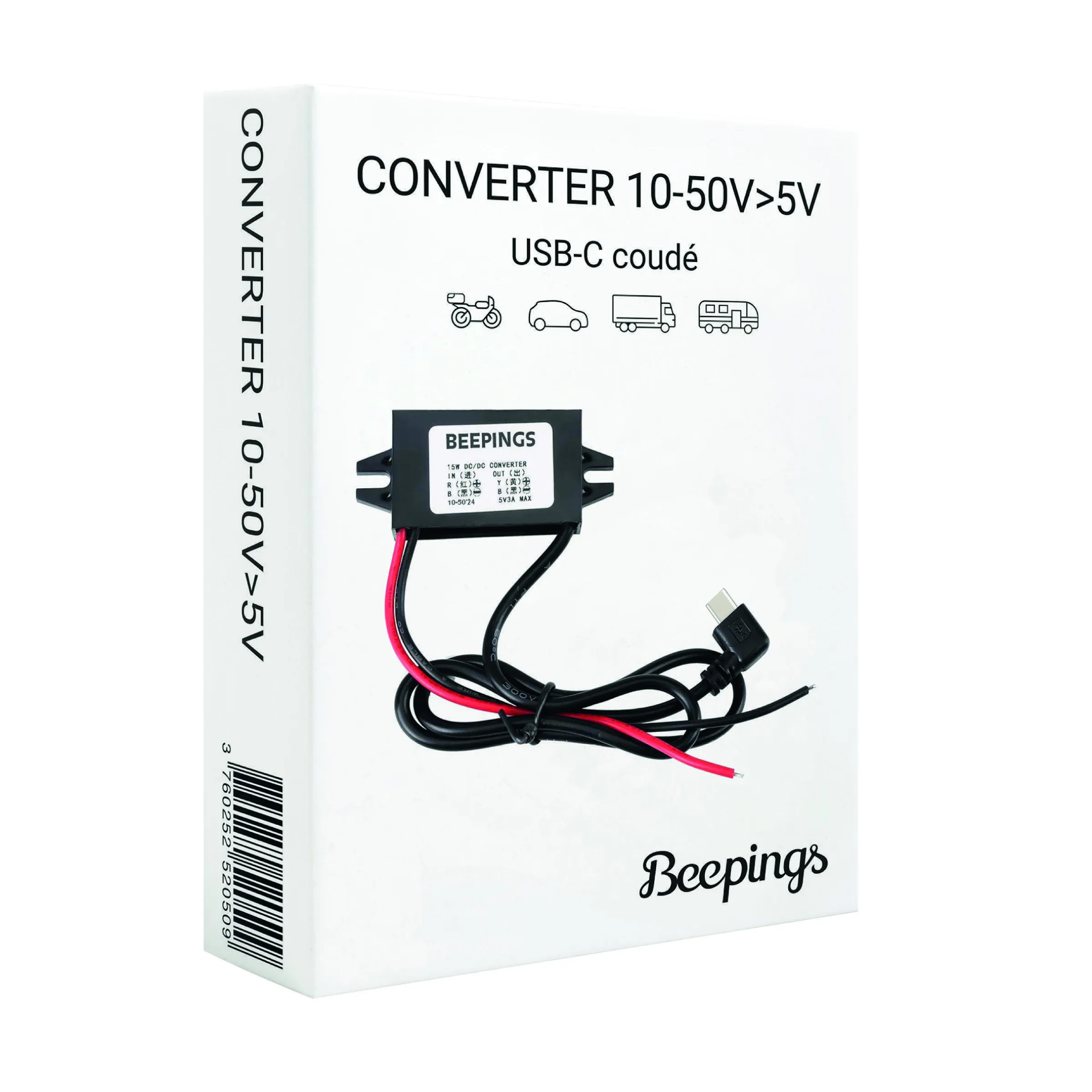 10V-50V / USB-C 5V coudé