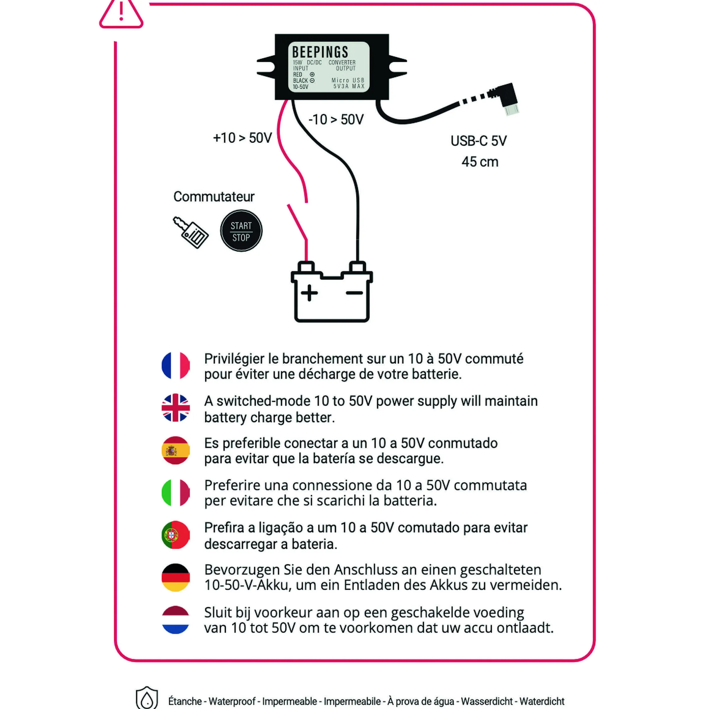 10V-50V / USB-C 5V coudé